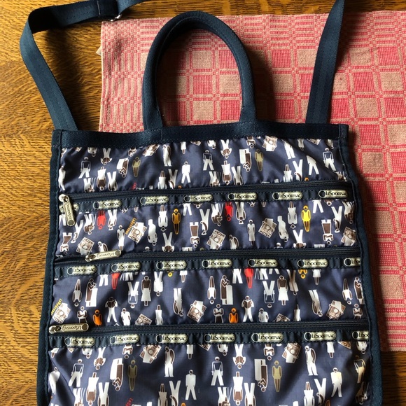 Lesportsac Large Navy Tote with Professions Print - Picture 2 of 10